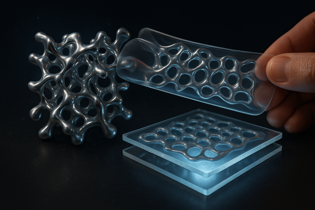 Liquid metal nano-gyroid stretchable transparent conductor for ultra-resilient optoelectronics and electroluminescence
